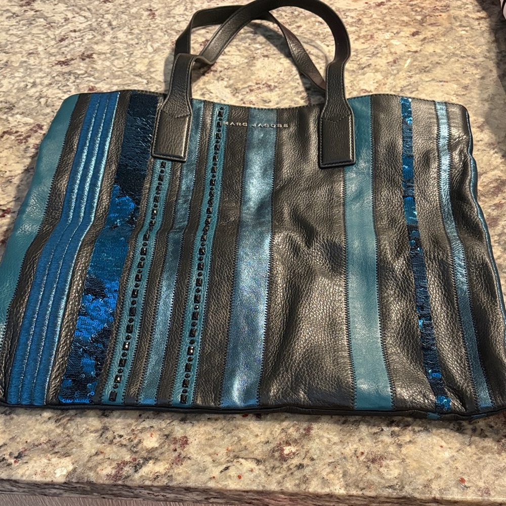 Marc Jacobs Black and Blue Striped Tote